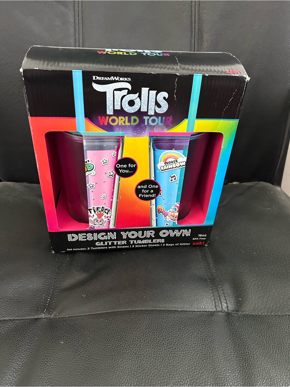 Trolls World Tour Design Your Own Glitter Tumblers 16oz Pink Blue NIB